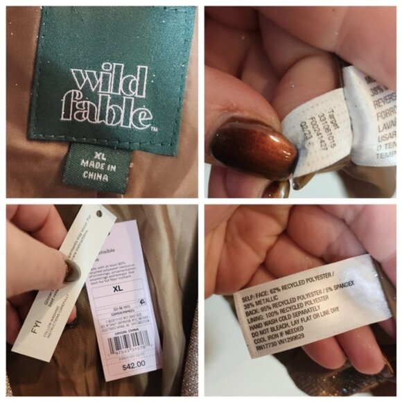 NWT Wild Fable Metallic Glitter Copper Gold Stretch Pant Suit Blazer XL Pant 14 - Picture 16 of 16